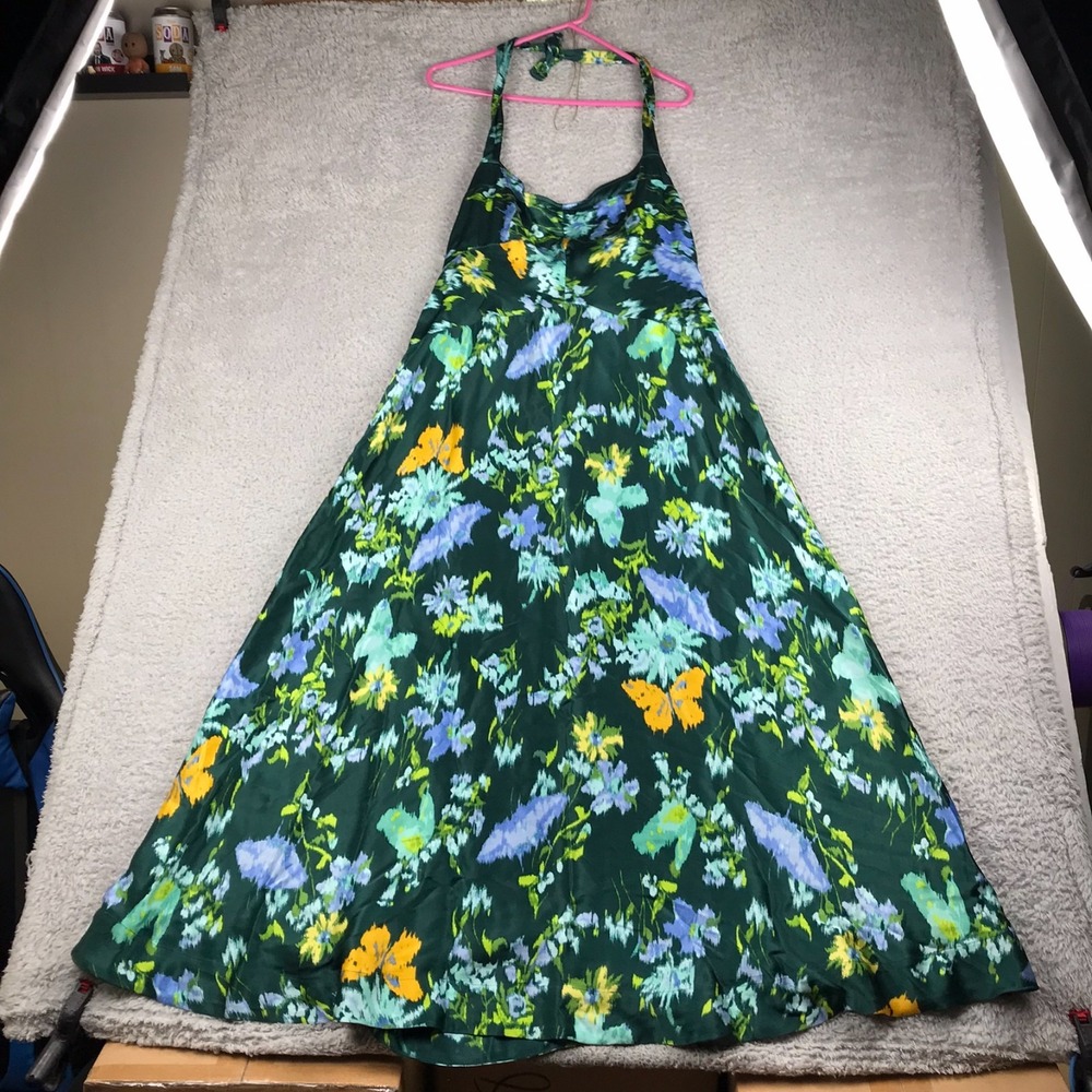 Maeve Halter Midi Dress Womens L Green Floral Butterfly Boho Fairy Cottagecore - Picture 2 of 7